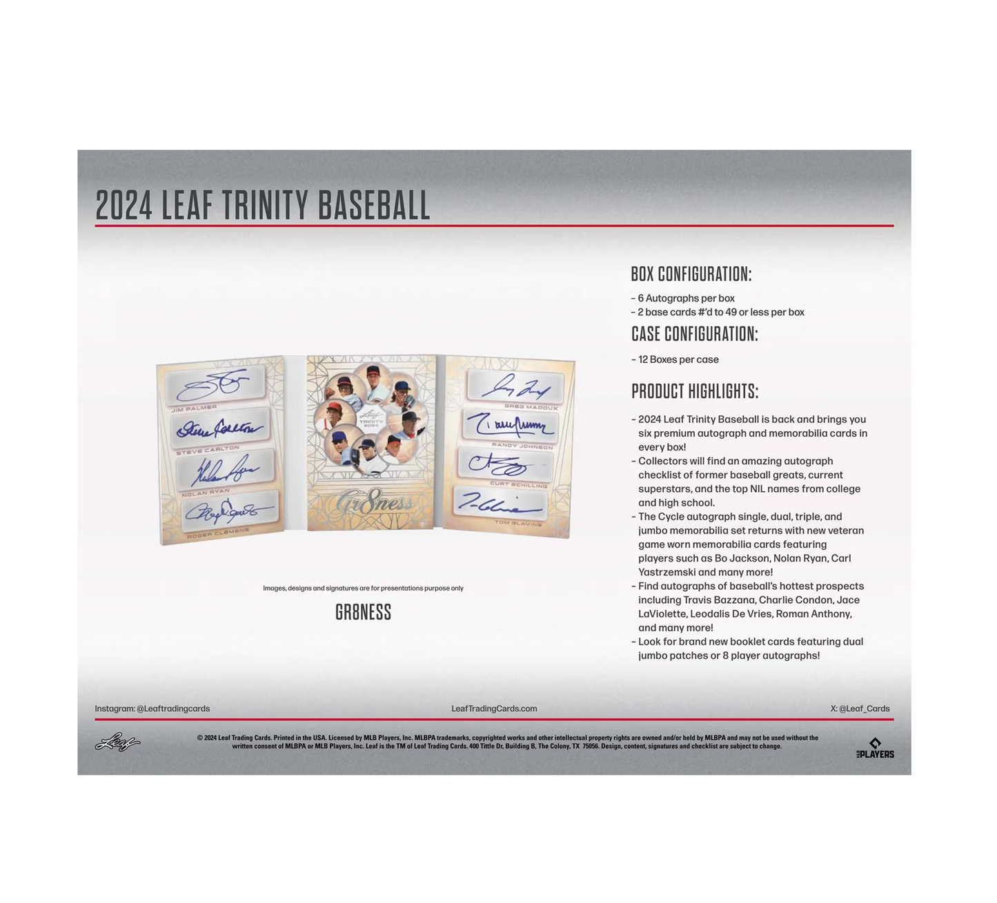 2024 Leaf Trinity Baseball Hobby 12-Box Case