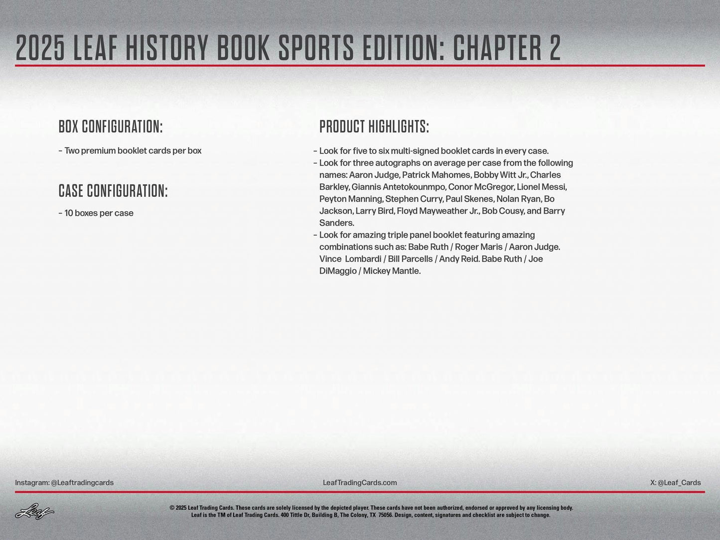 2025 Leaf History Book Sports Edition: Chapter 2 Hobby Box (Presell)