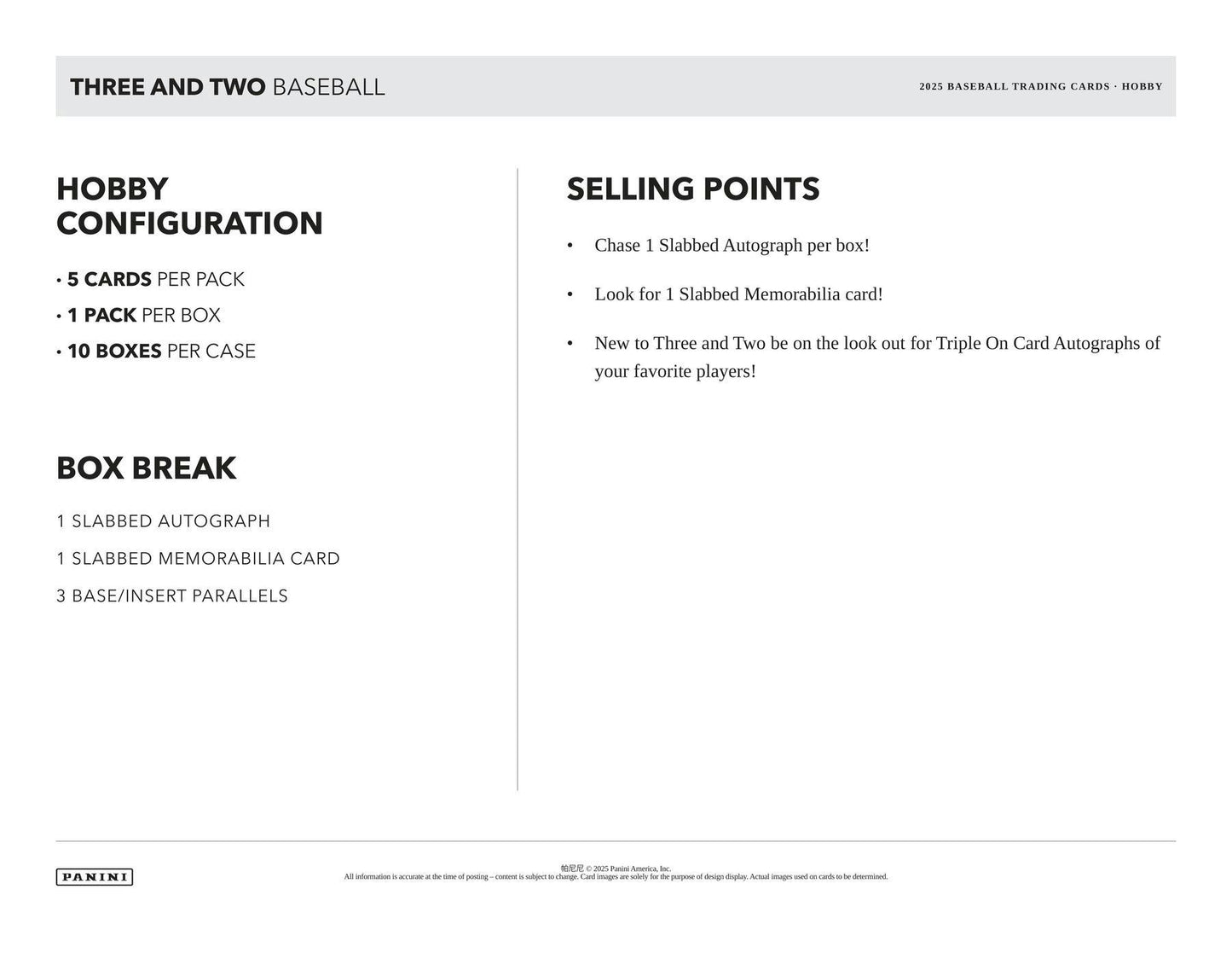 2025 Panini Three and Two Baseball Hobby Box (Presell)