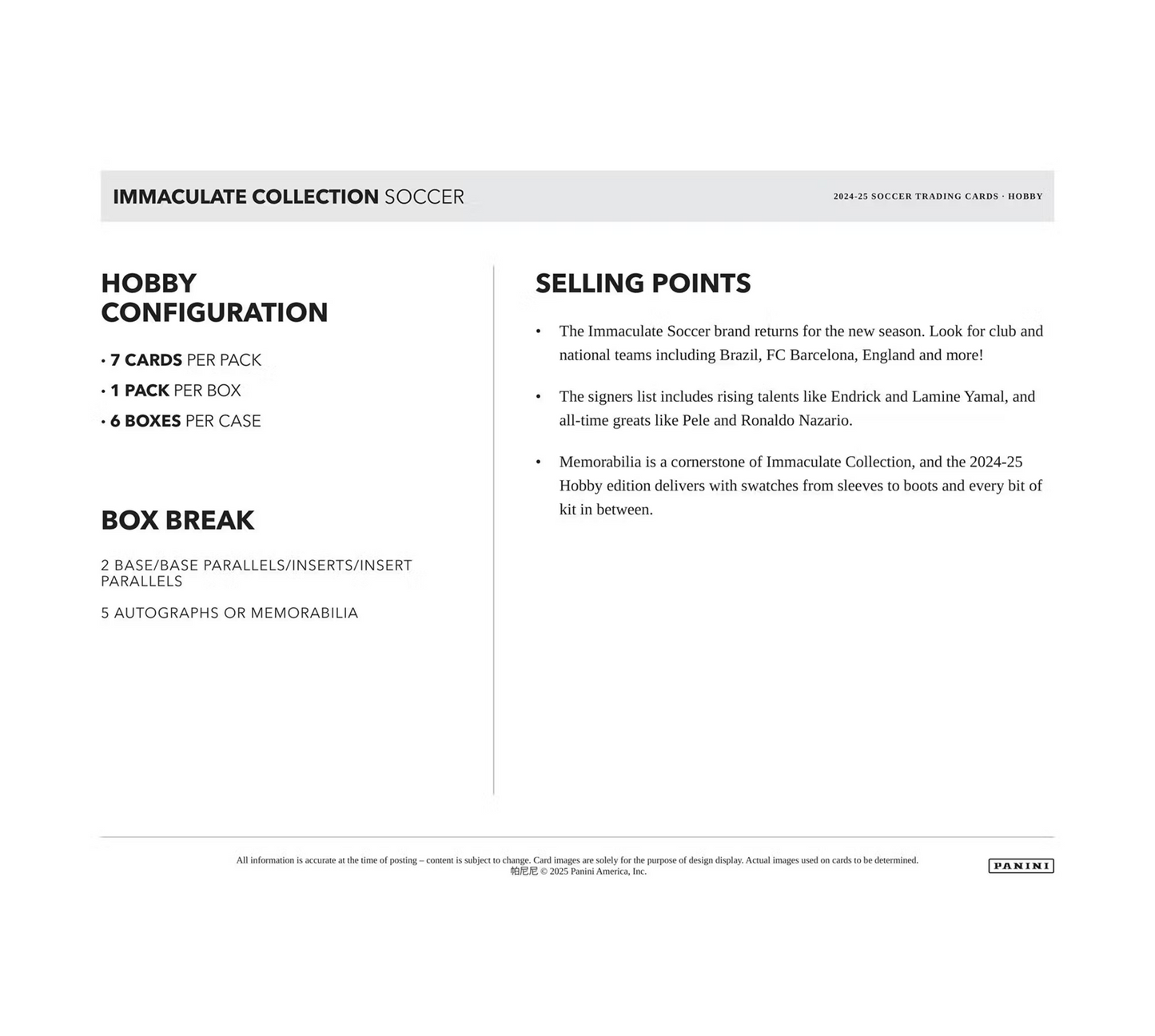 2024-25 Panini Immaculate Soccer Hobby 6-Box Case