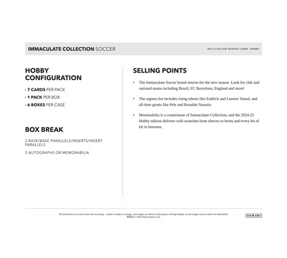 2024-25 Panini Immaculate Soccer Hobby 6-Box Case