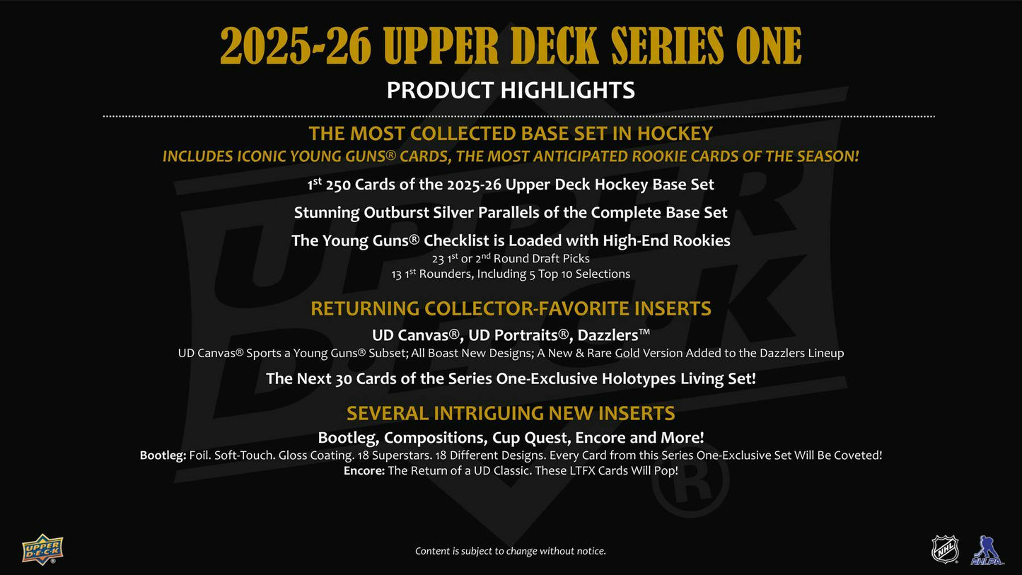2025/26 Upper Deck Series 1 Hockey 4-Pack Blaster 20-Box Case (Presell)