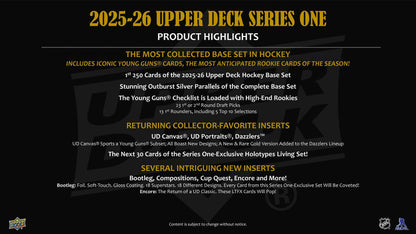 2025/26 Upper Deck Series 1 Hockey 4-Pack Blaster 20-Box Case (Presell)