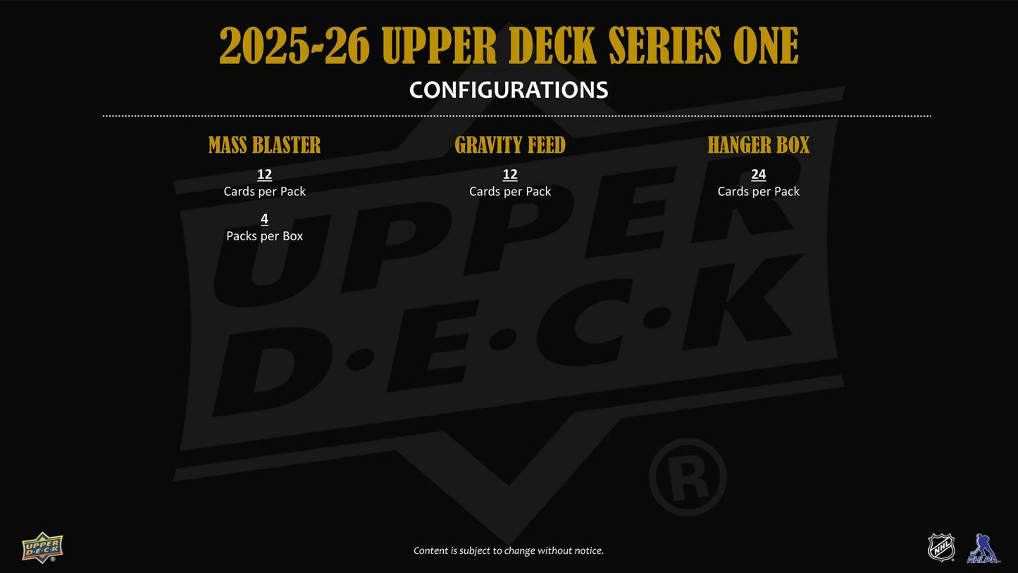 2025/26 Upper Deck Series 1 Hockey 4-Pack Blaster 20-Box Case (Presell)