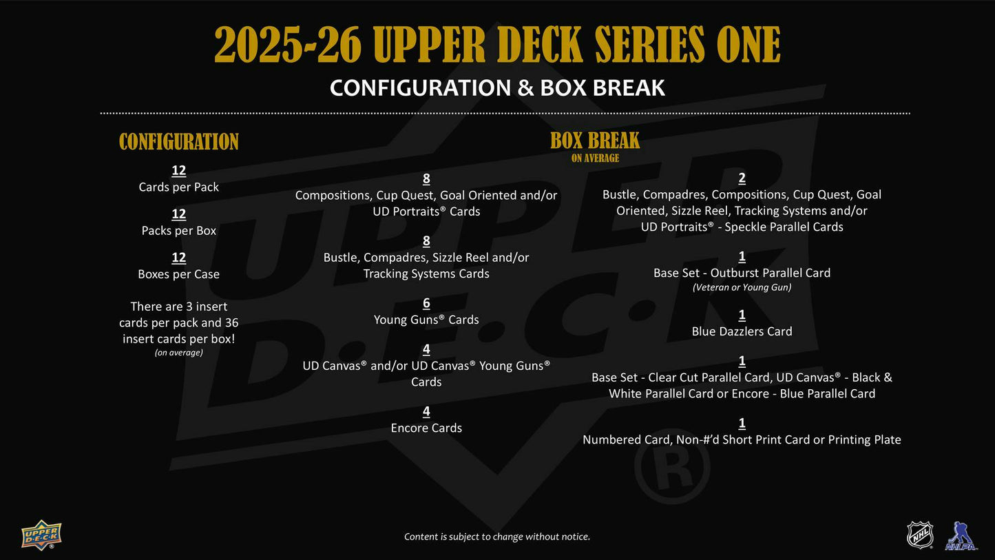 2025/26 Upper Deck Series 1 Hockey Hobby Box (Presell)