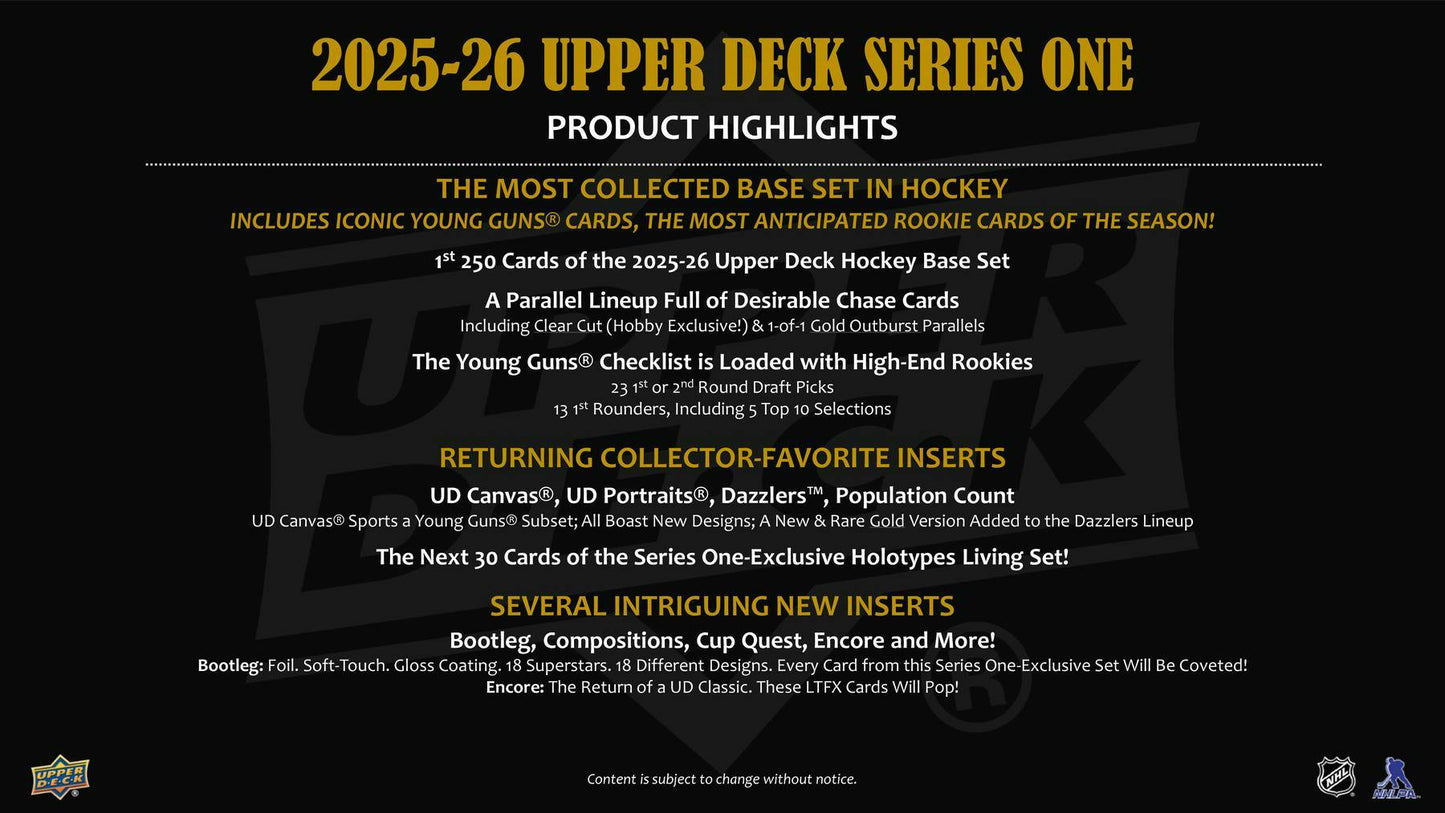 2025/26 Upper Deck Series 1 Hockey Hobby Box (Presell)