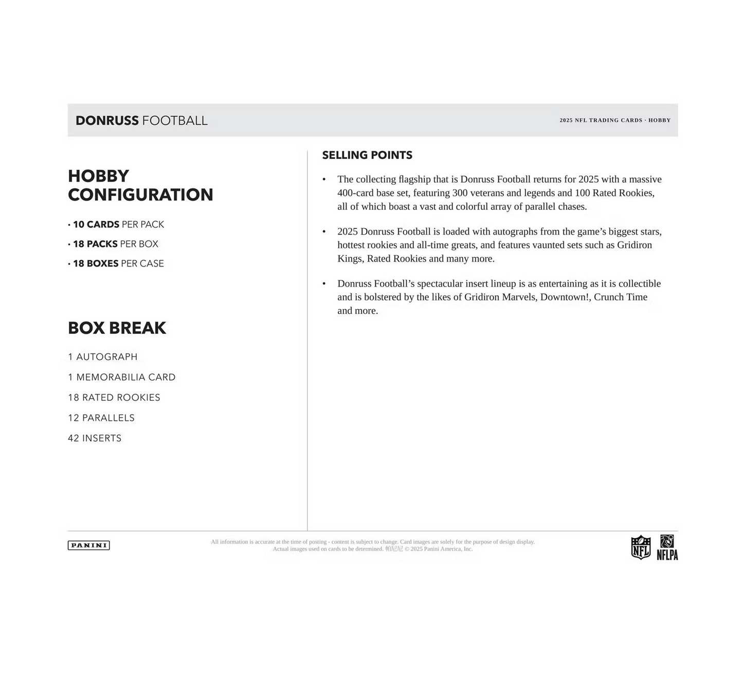 2025 Panini Donruss Football Hobby 18-Box Case