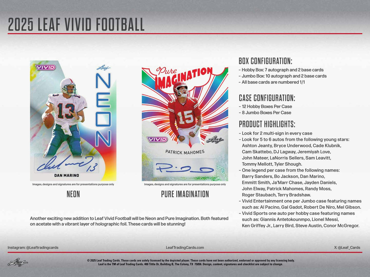 2025 Leaf Vivid Football Hobby Jumbo 8-Box Case (Presell)