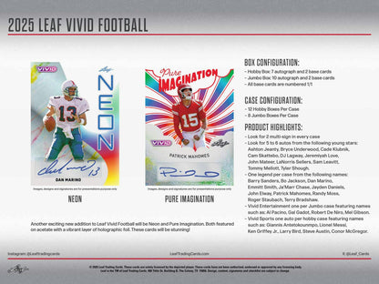 2025 Leaf Vivid Football Hobby 12-Box Case (Presell)