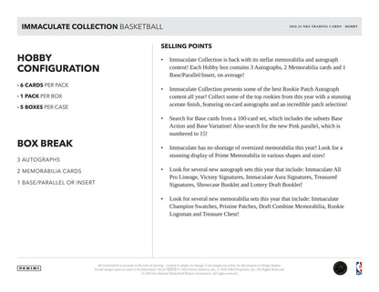 2024/25 Panini Immaculate Basketball Hobby 5-Box Case (Presell)