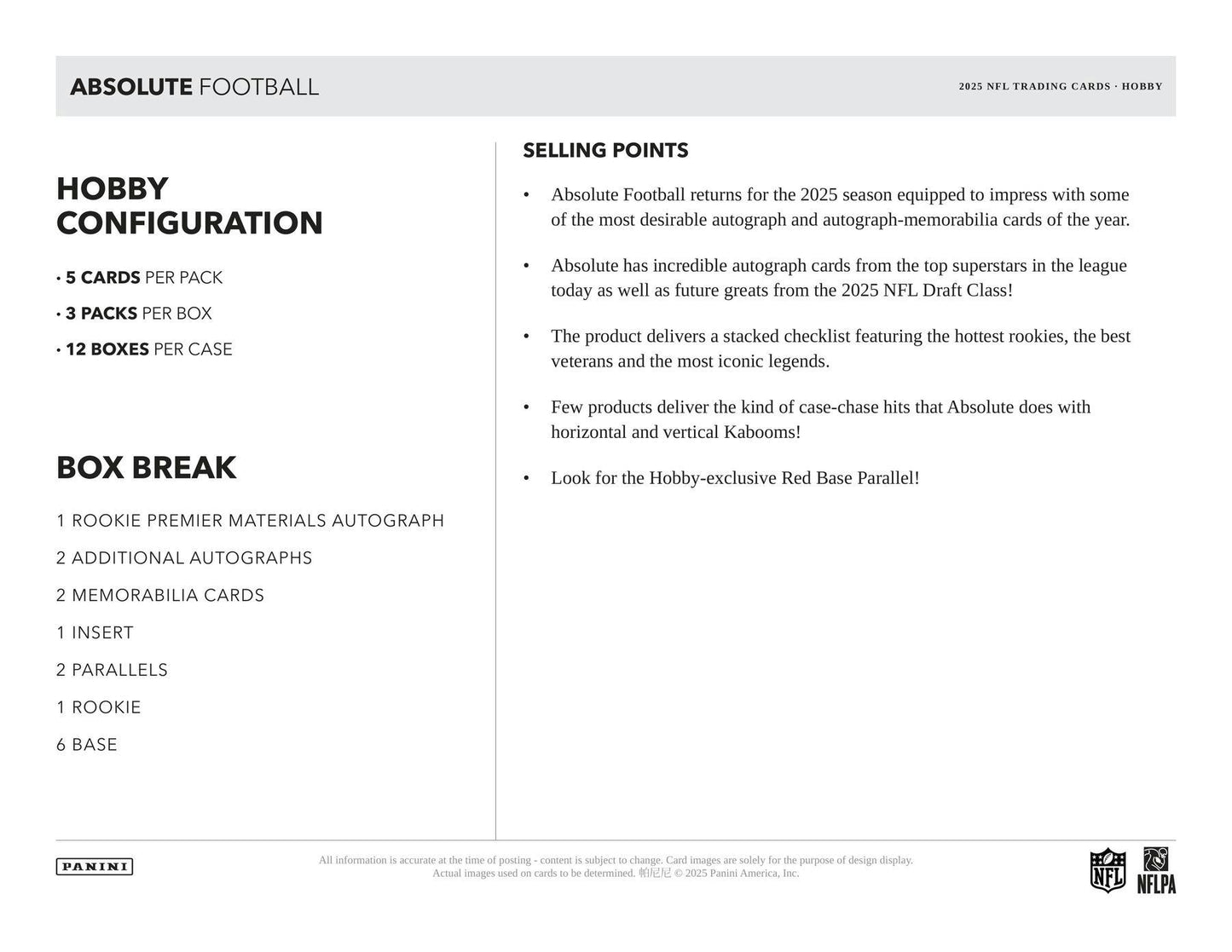 2025 Panini Absolute Football Hobby Box (Presell)