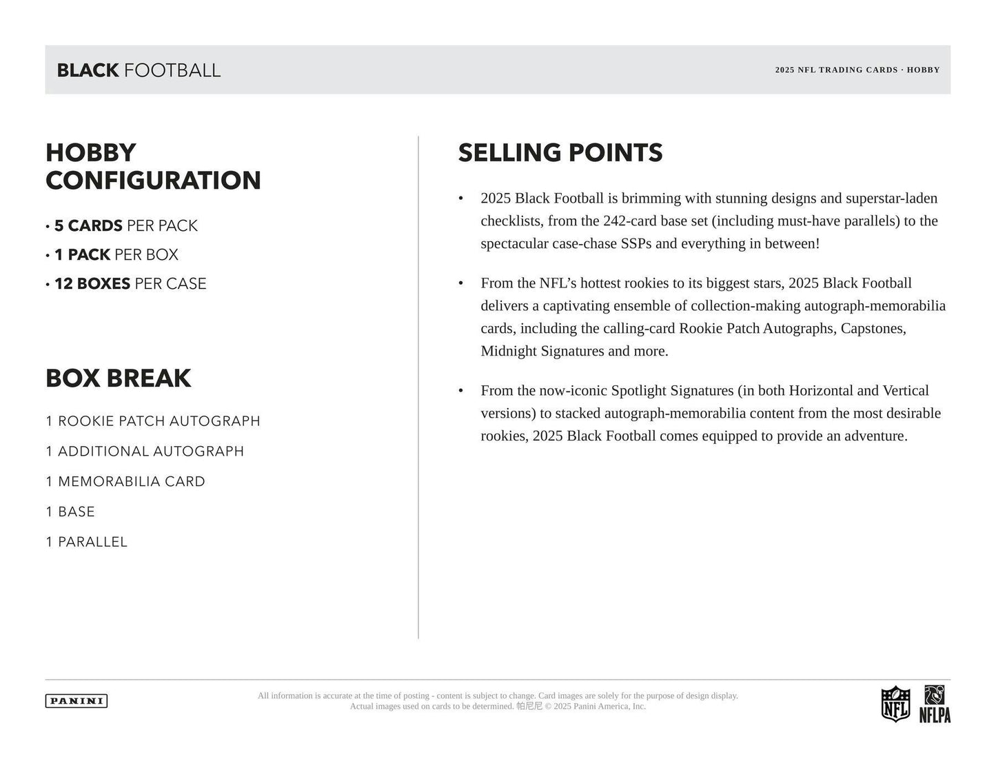 2025 Panini Black Football Hobby 12-Box Case (Presell)