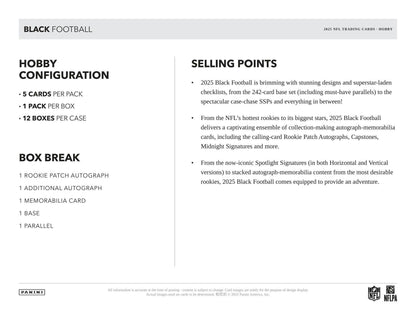 2025 Panini Black Football Hobby 12-Box Case (Presell)