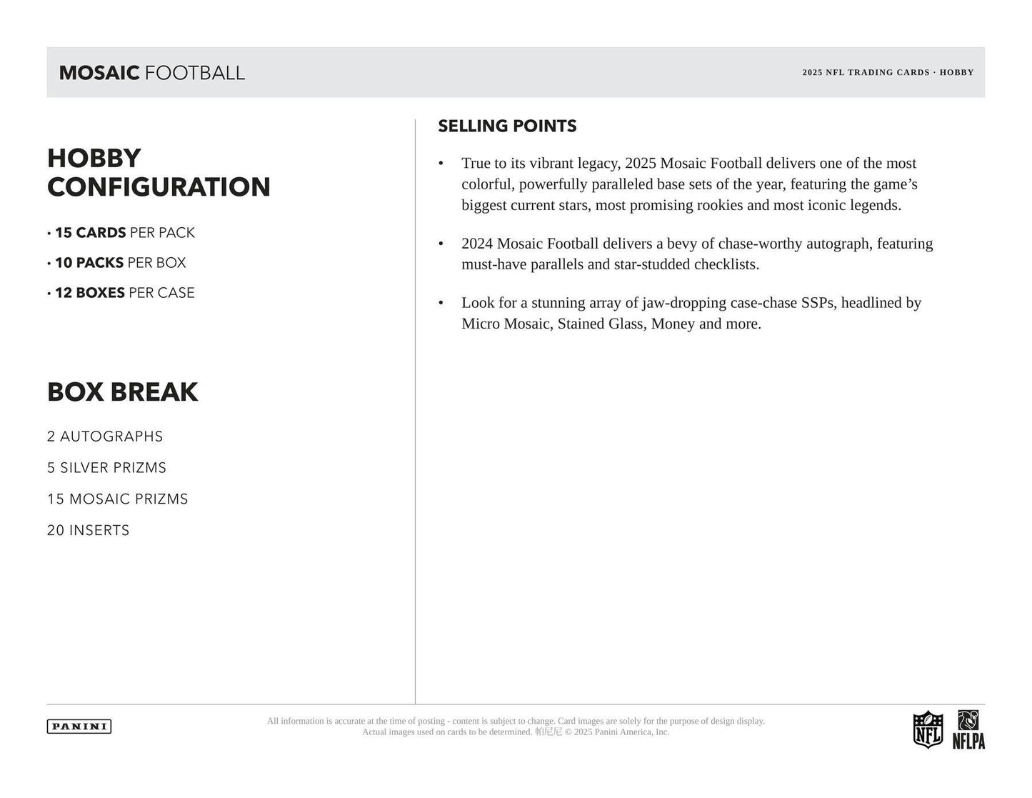 2025 Panini Mosaic Football Hobby 12-Box Case (Presell)